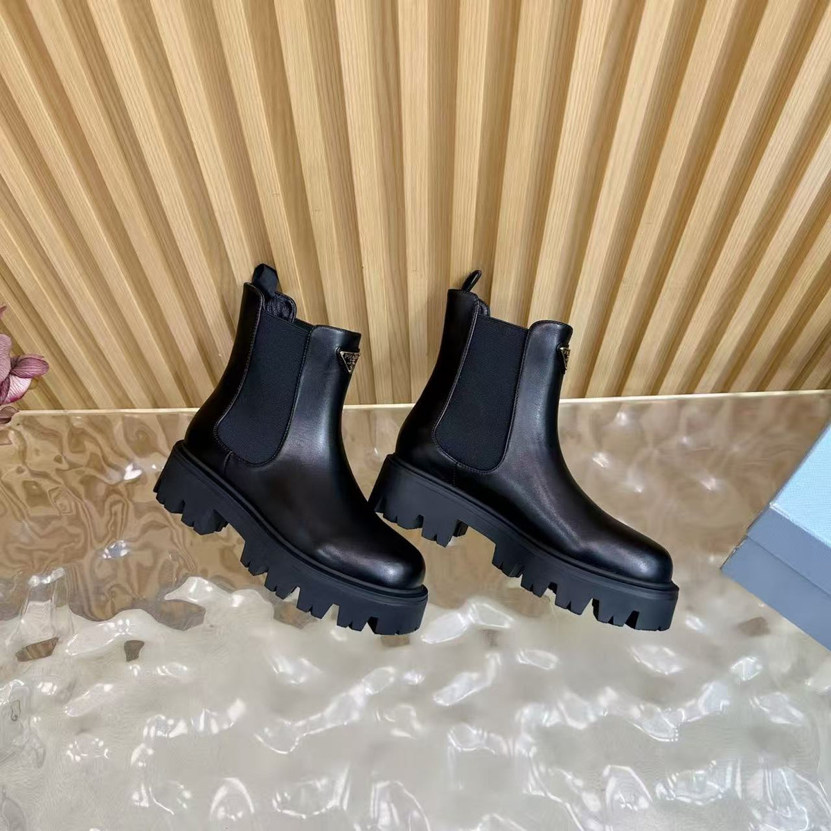 Prada Stride Brushed Leather Booties 'Black'