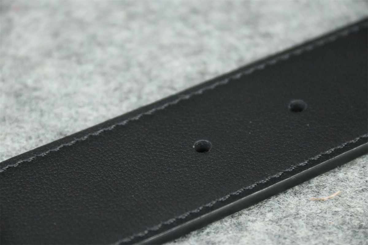 Double G Leather Belt with Antique Brass Buckle, 1” Width ‘Black’