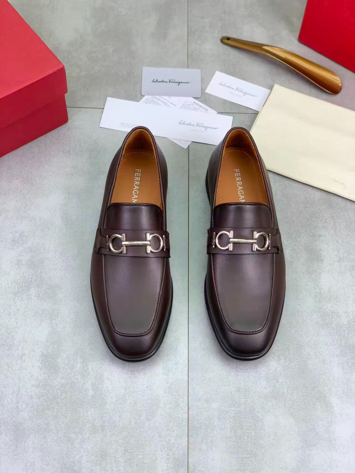 Ferragamo Gancini-Plaque Loafers 'Brown'