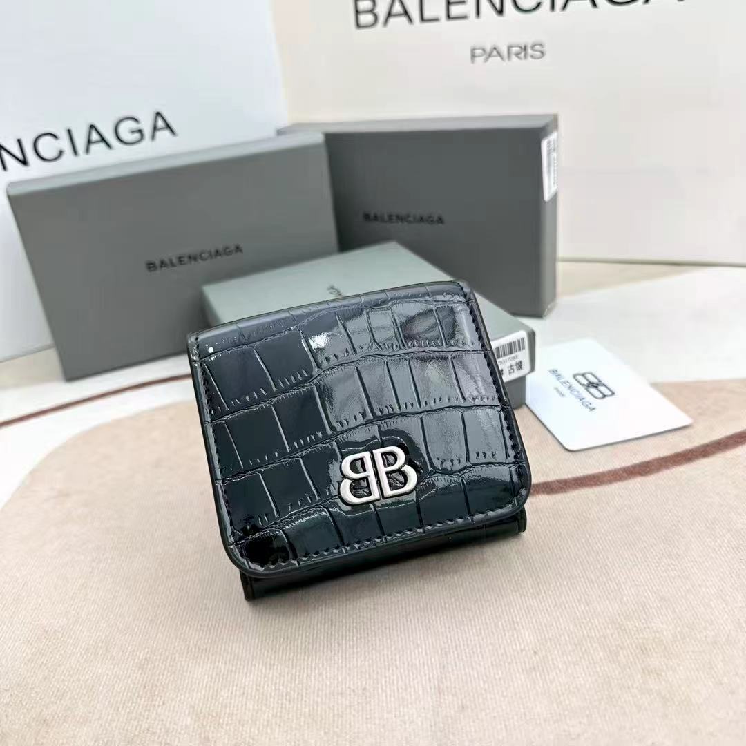 Balenciaga Cash Mini Croc-Effect Leather Wallet ‘Black’
