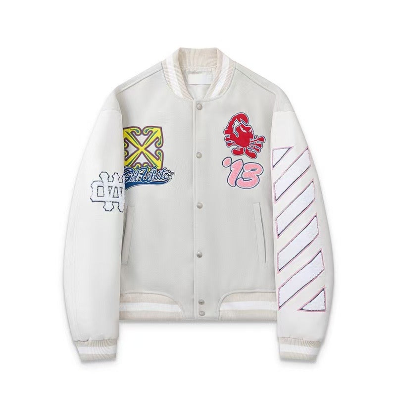 Off-White WO Characters Varsity Bomber Jacket ‘Light Grey/White’