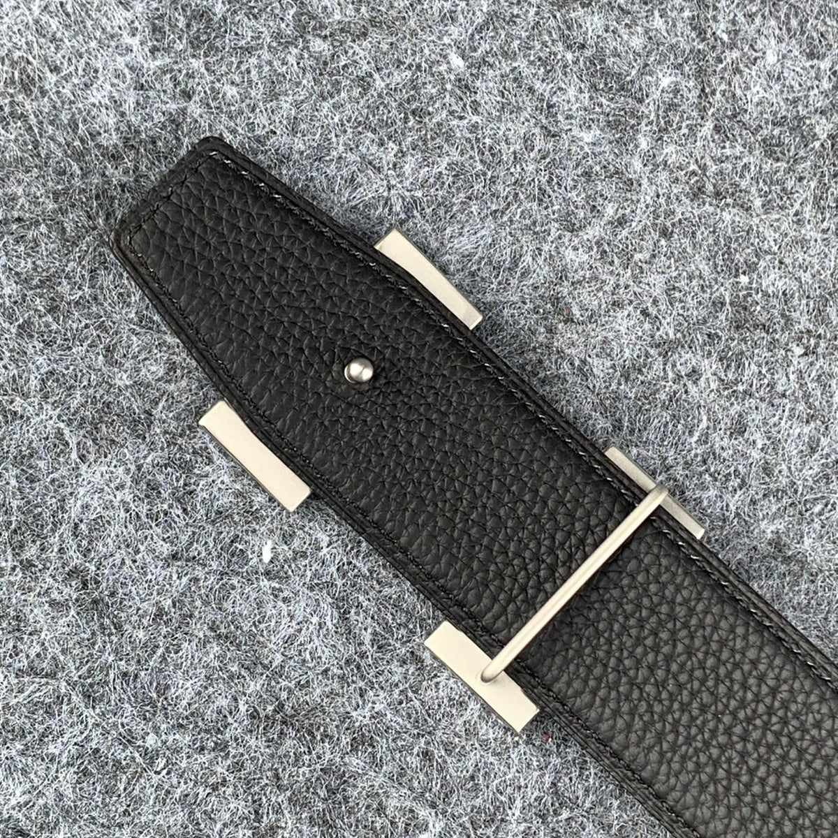 H Constance  Leather Reversible Belt 'Noir/Silver'