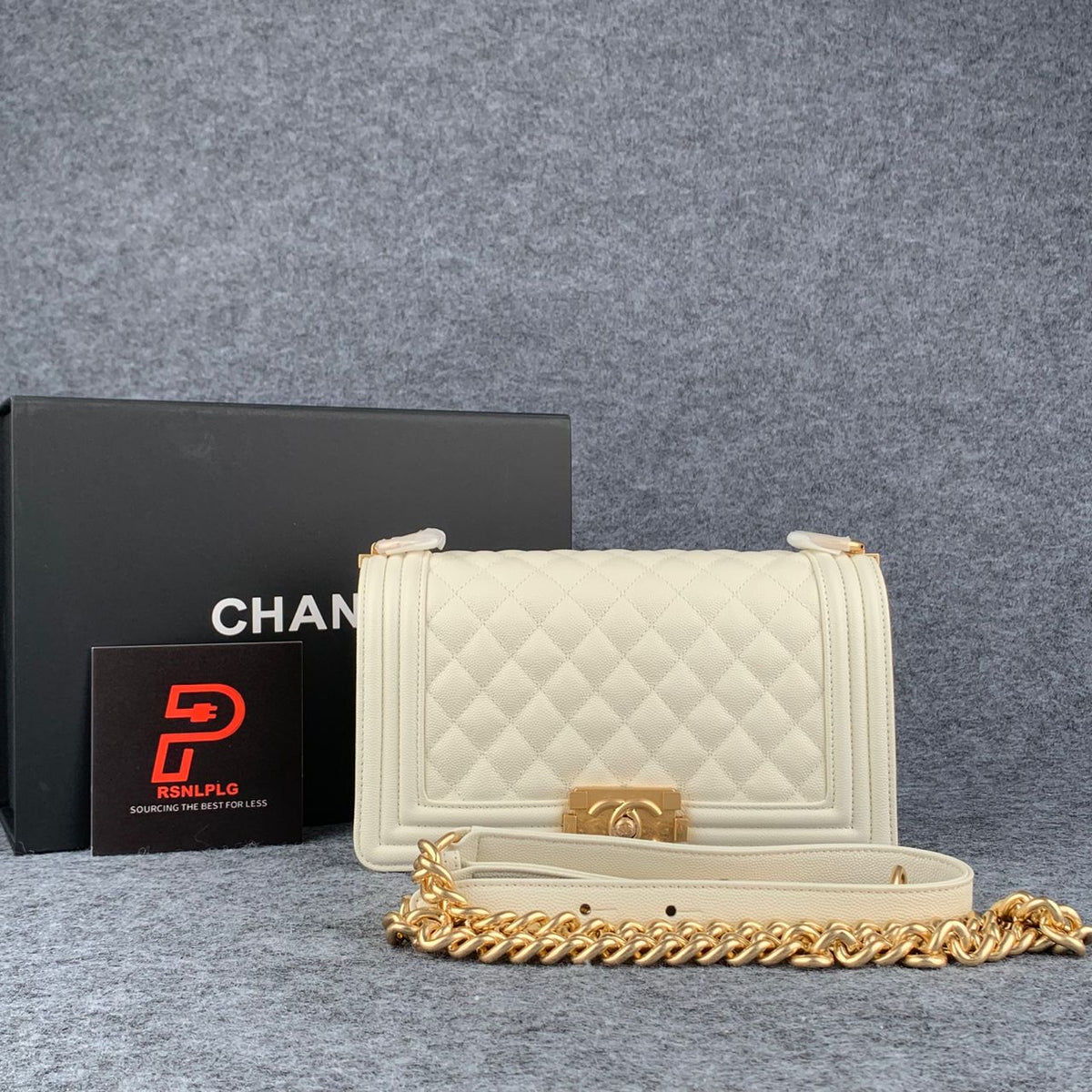 Chanel Boy Old Medium Flap Bag Off White Caviar Leather