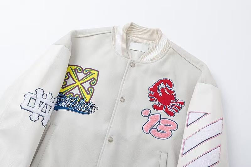 Off-White WO Characters Varsity Bomber Jacket ‘Light Grey/White’