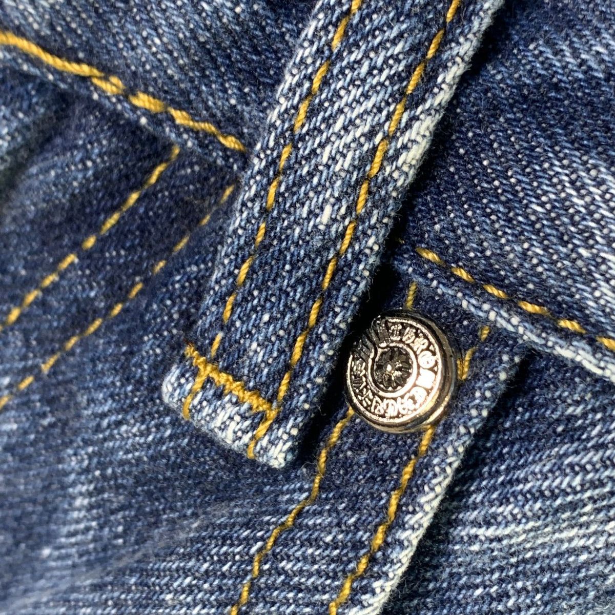 CHROME HEARTS Blue Jeans With Black Leather Crosses