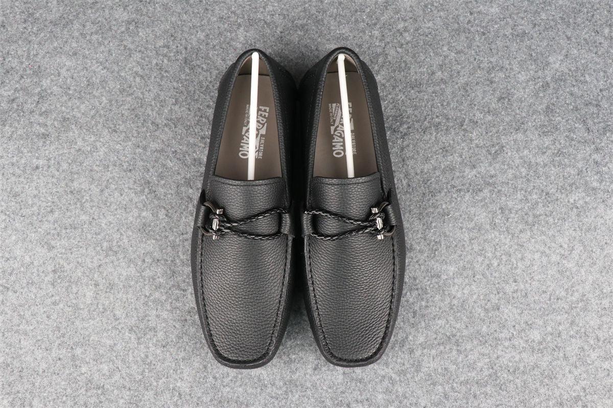 Salvatore Ferragamo Gancini Driver Loafers 'Black'