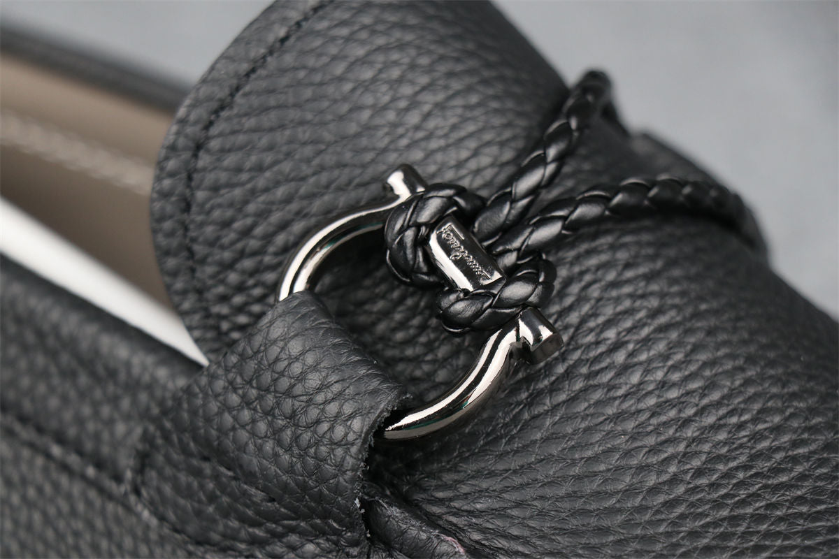 Salvatore Ferragamo Gancini Driver Loafers 'Black'