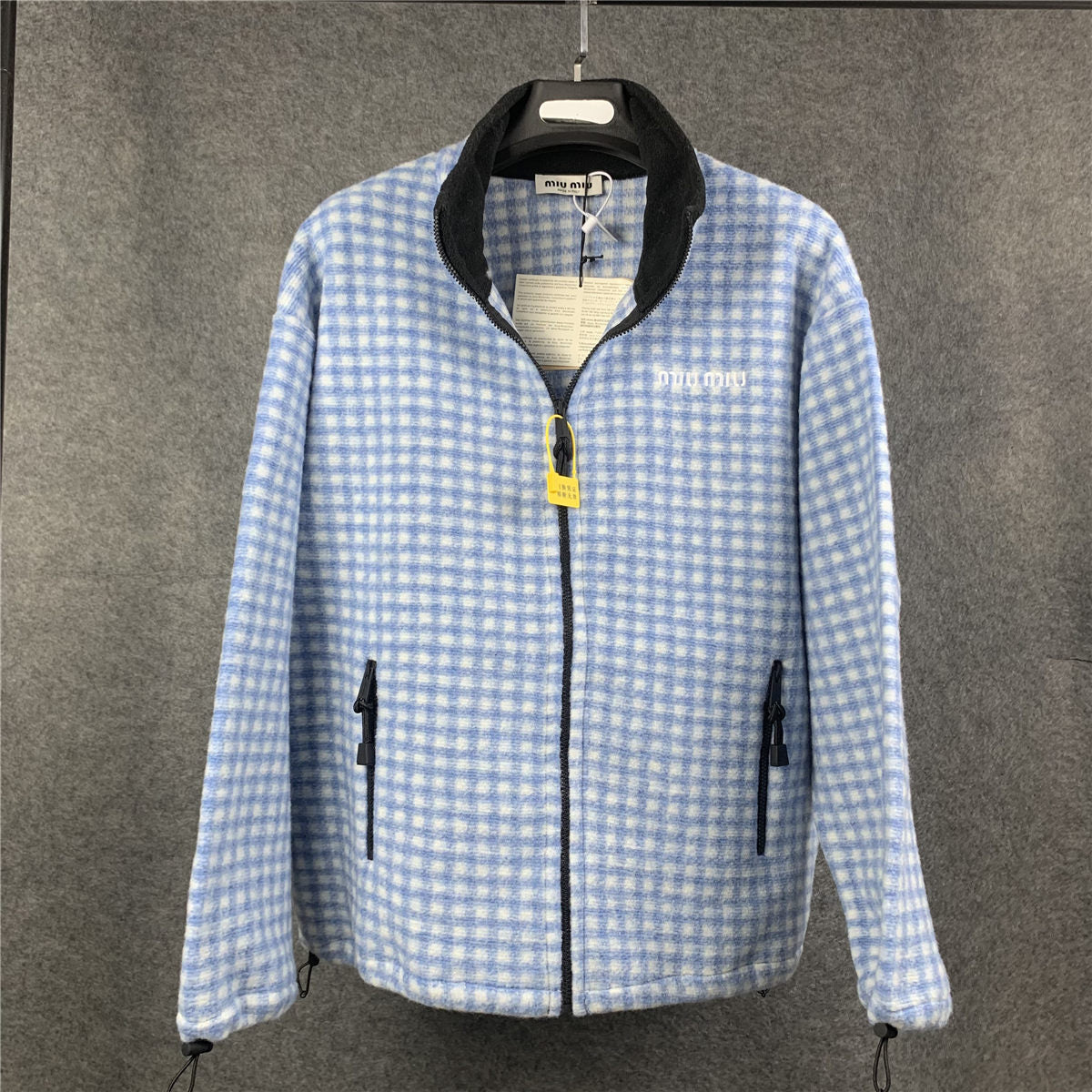 Miu Miu Gingham Check Fleece Jacket 'White Light Blue'