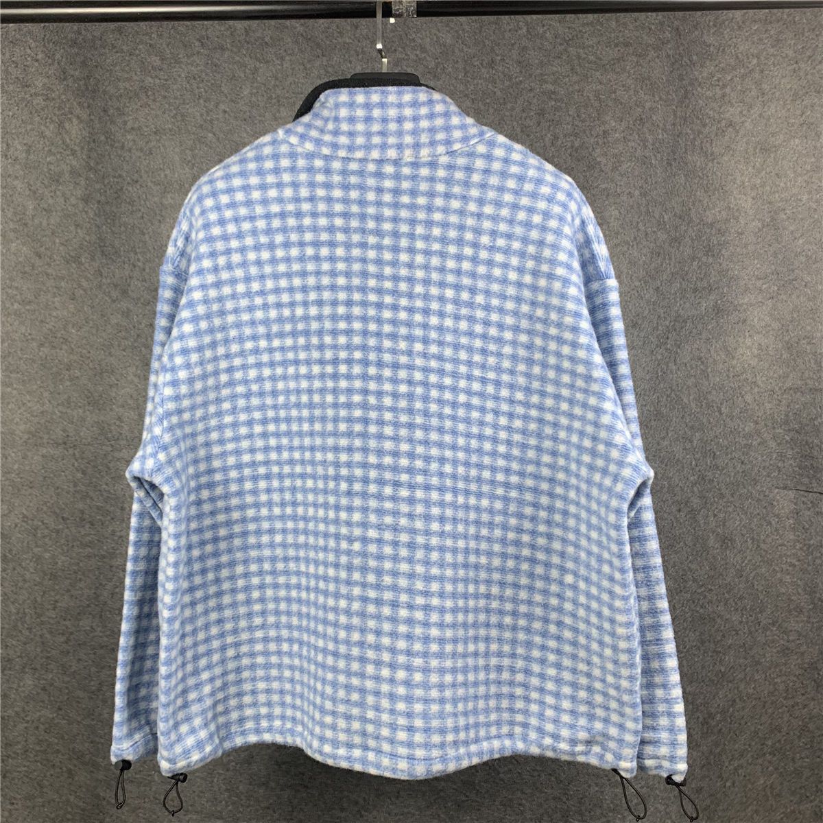 Miu Miu Gingham Check Fleece Jacket 'White Light Blue'