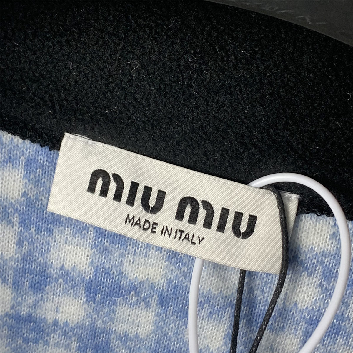 Miu Miu Gingham Check Fleece Jacket 'White Light Blue'