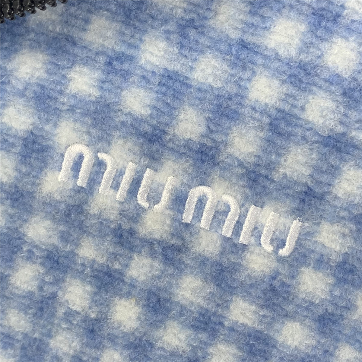 Miu Miu Gingham Check Fleece Jacket 'White Light Blue'