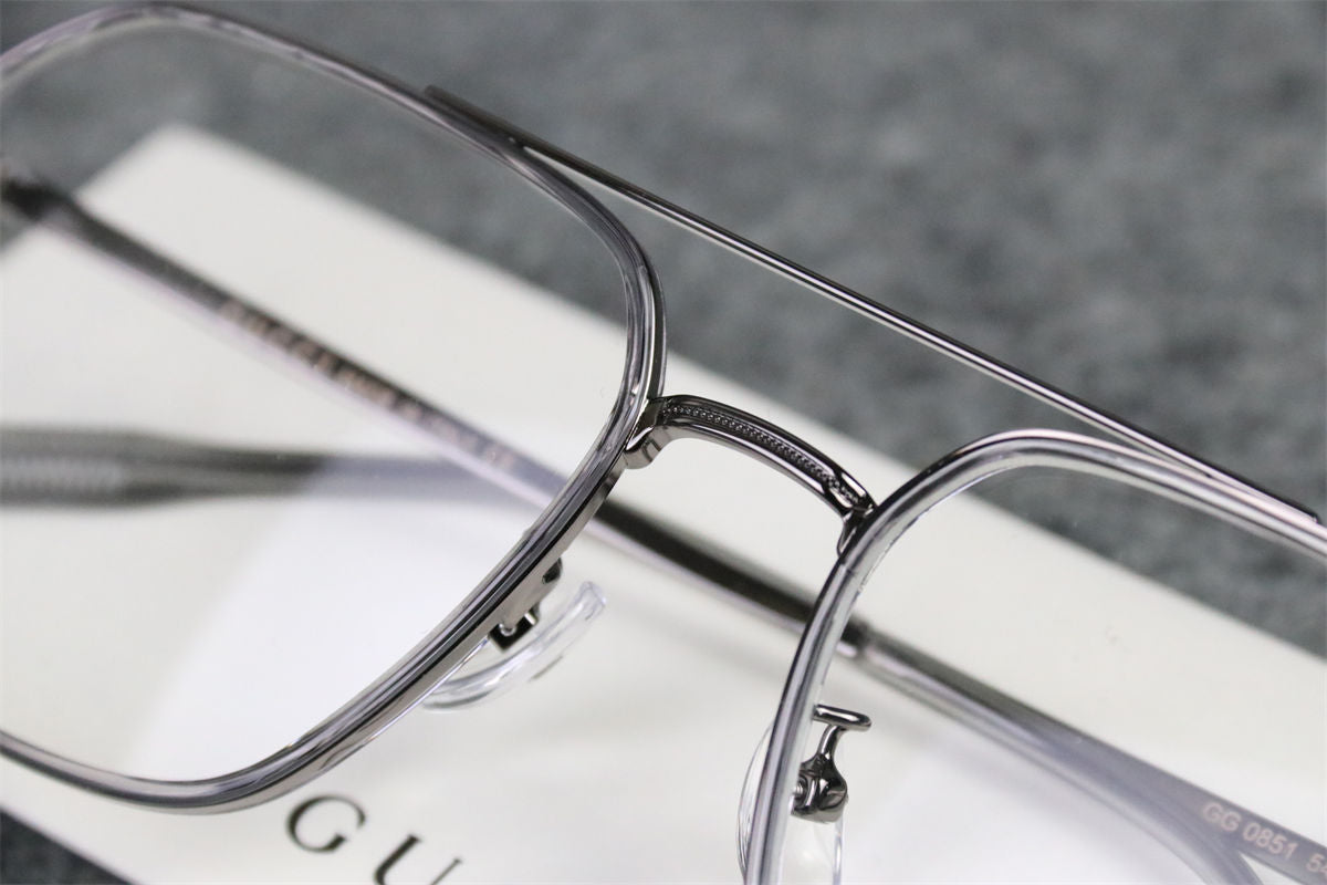 Gucci Double-Bridge Metal Pilot/Square Eyeglasses 'Silver'