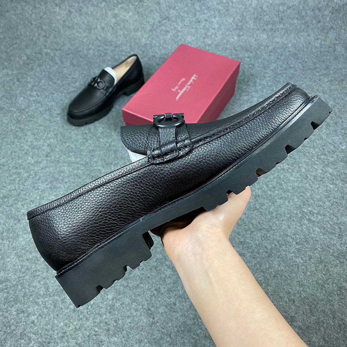 Salvatore Ferragamo Gancini Lug Sole Loafers 'Black'