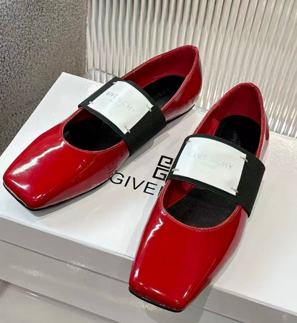 Givenchy Leather Squared Toe Ballet Flats 'Red'