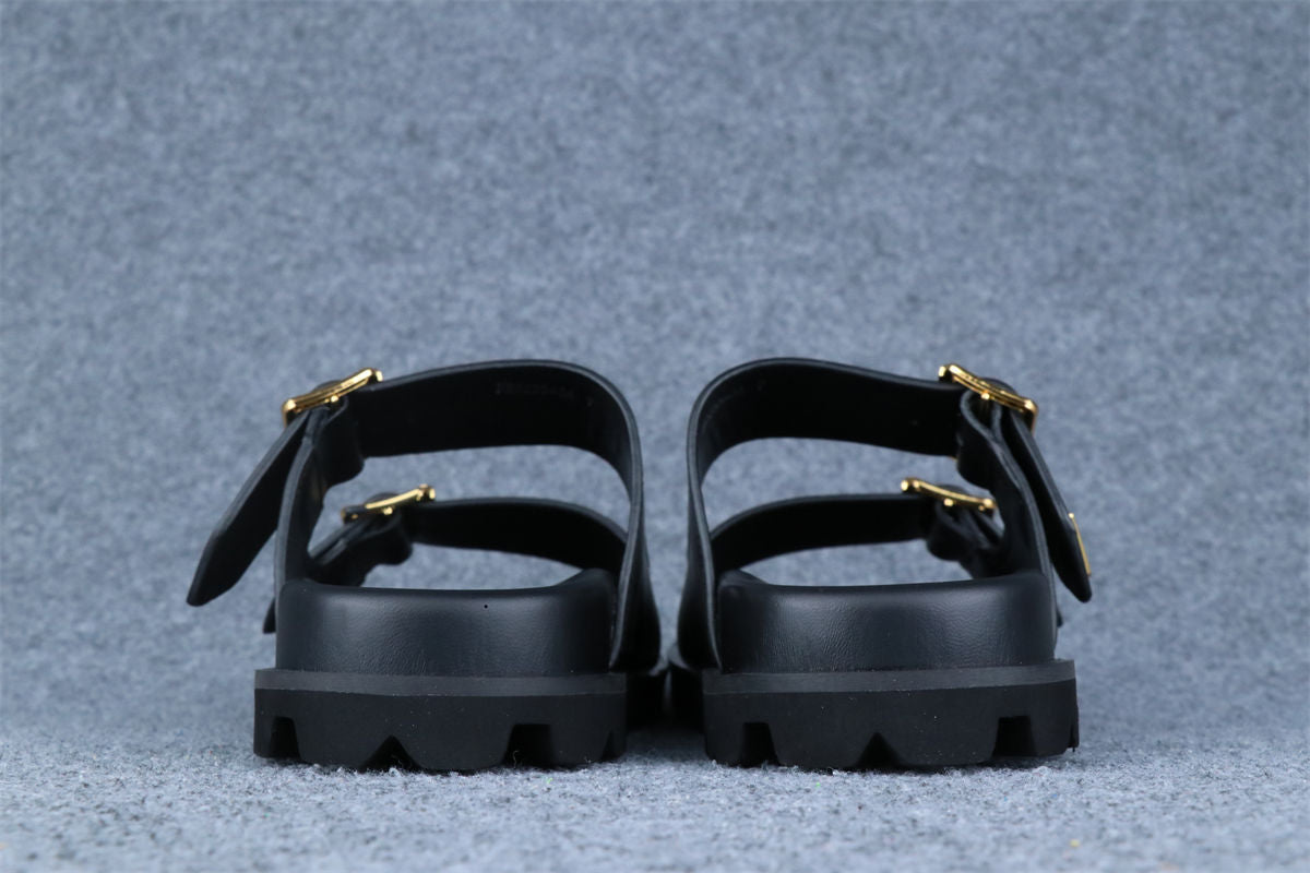 Prada Leather Dual-Buckle Slide Sandals
