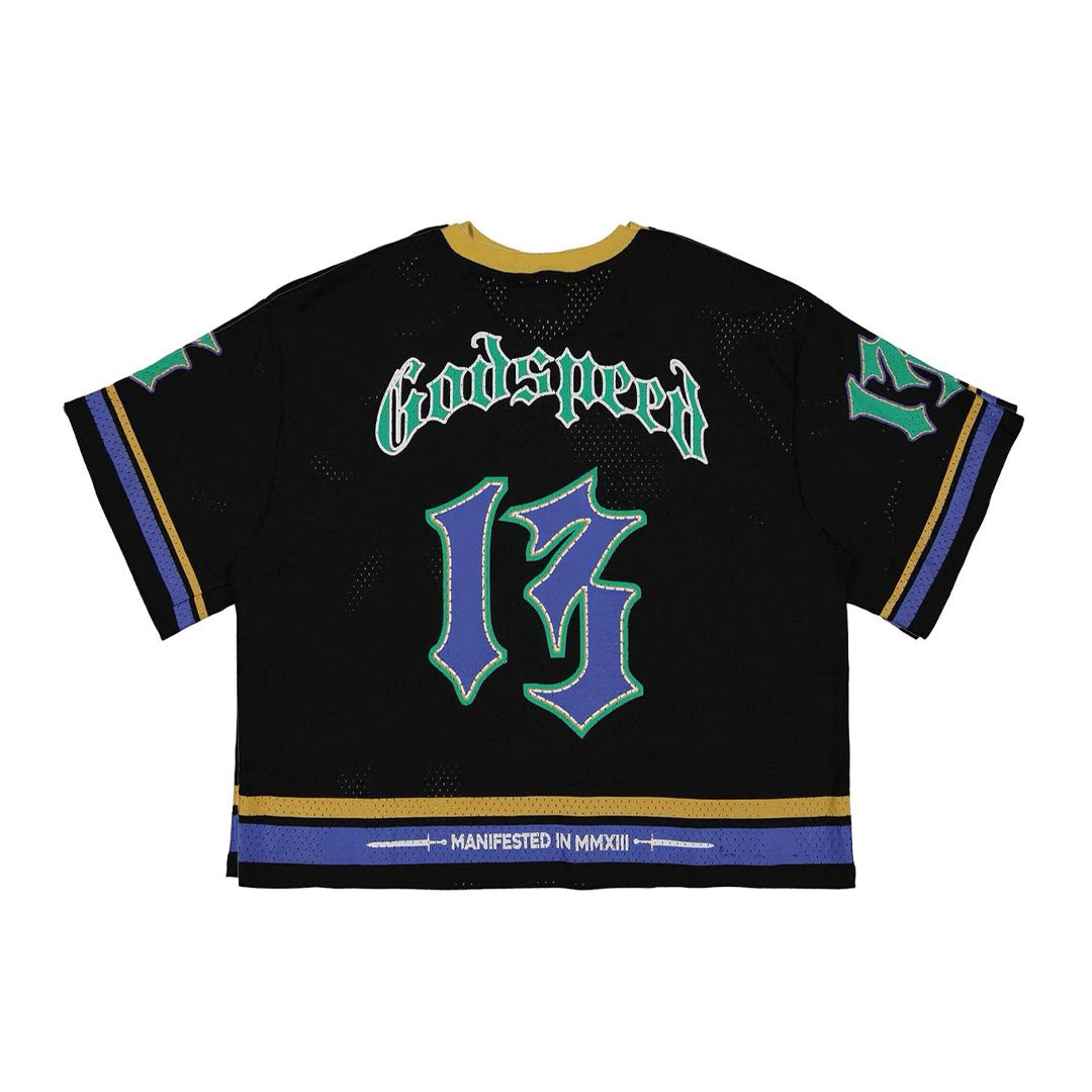 Godspeed First Down Jersey Tee Black Yellow Blue Boxy