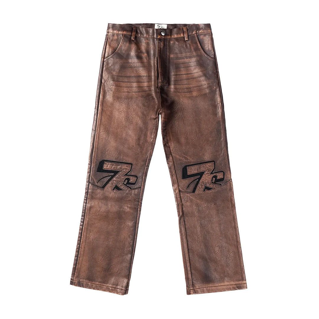 Triple Sevens Brown Leather PU Pants