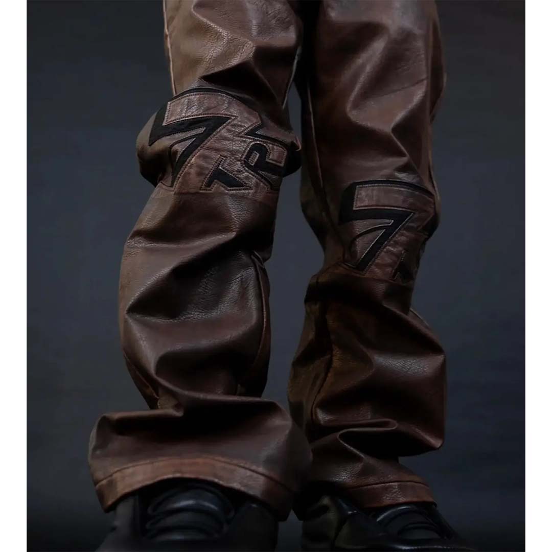 Triple Sevens Brown Leather PU Pants