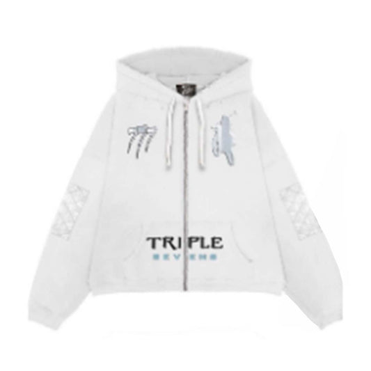 Triple Sevens Moto White Zip Up Hoodie